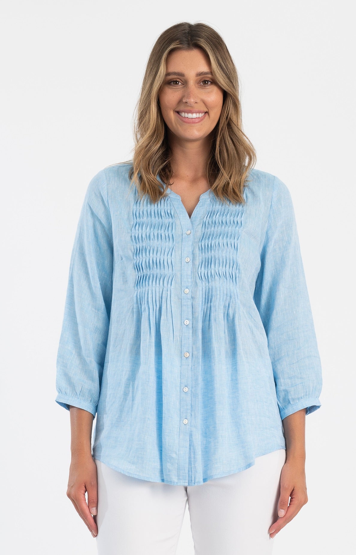 Maglia pintuck pleat linen shirt ON SALE NOW $99 - Lesleys of Gawler