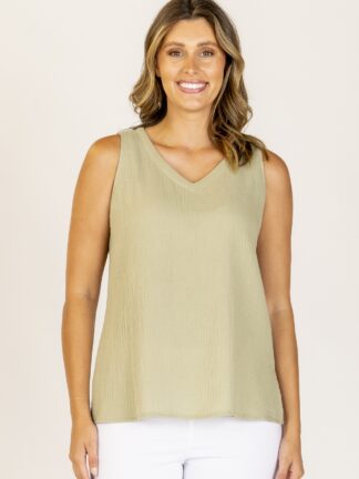 Maglia crinkle cotton cami top in white, biscuit or black